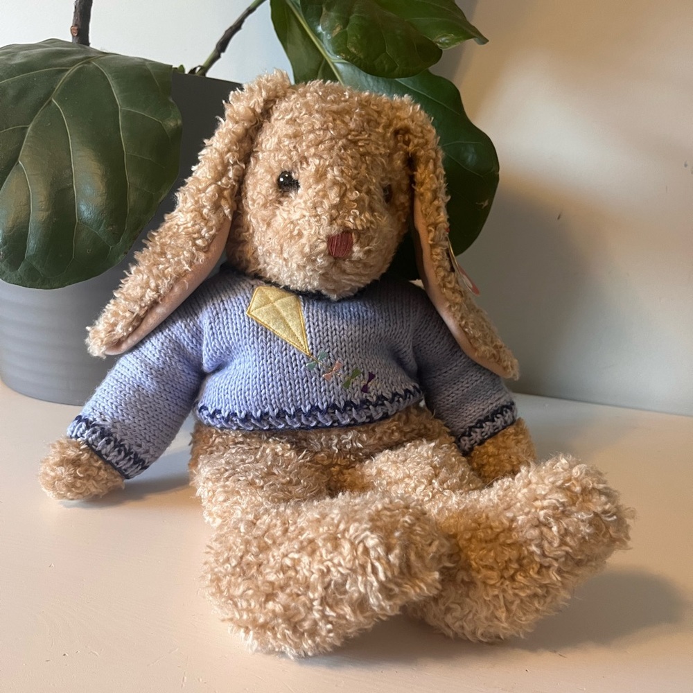 TY Vintage Curly Bunny Rabbit with Sweater